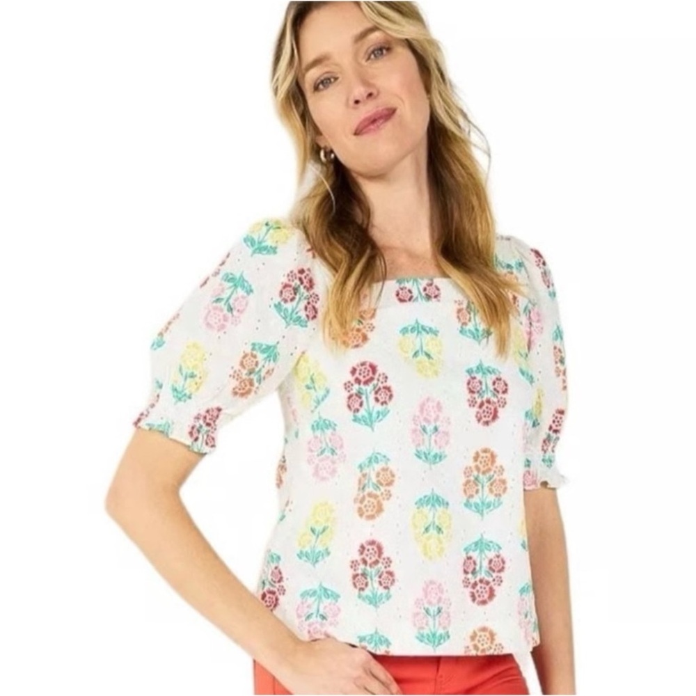 Draper James Embroidered Floral Blouse Size XL